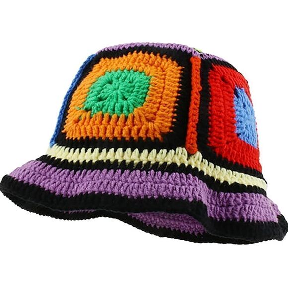 Crochet Hat Colorful Handmade Plaid Sun Hat - Picture 10 of 12